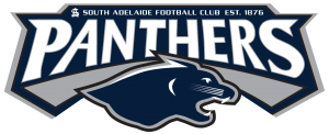 South Adelaide Football club logo, Panthers written in white with panther illustration underneath
